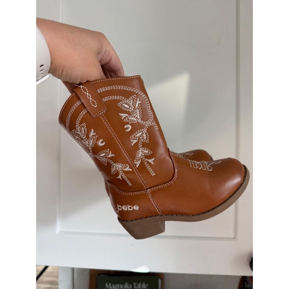 Bebe Girls Cowboy Boots Size 9 Brown White‎ Embroidery Western - Picture 3 of 4